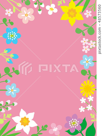 Spring flowers vertical frame composition pink background Spring flowers vertical frame composition pink background 48573560