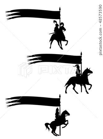 horseback knights with long banners black vector-插圖素材[48573590 