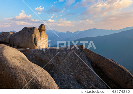 View from Ulsanbawi rock peak on sunset. Seoraksan National Park, South Corea View from Ulsanbawi rock peak on sunset. Seoraksan National Park, South Corea 48574280