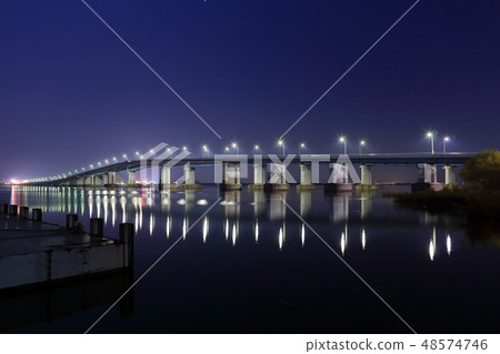 琵琶湖橋夜景 照片素材 圖片 圖庫