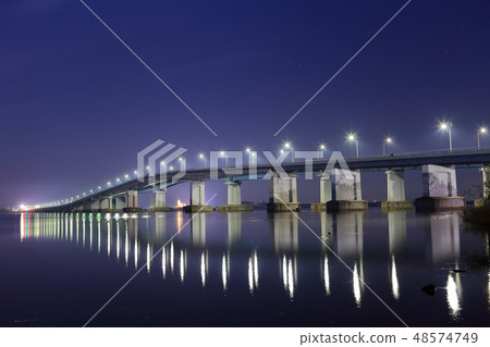 琵琶湖橋夜景 照片素材 圖片 圖庫