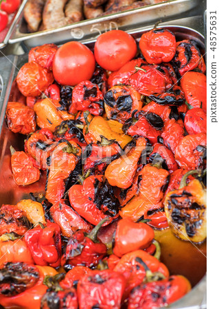 Roasted peppers on the grill 48575631