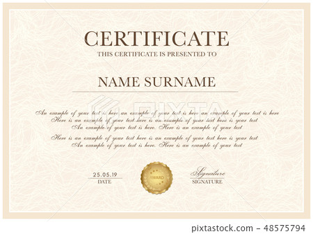 Certificate template with Guilloche pattern, medal 48575794