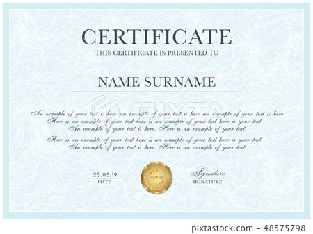 Certificate template with Guilloche pattern, medal 48575798