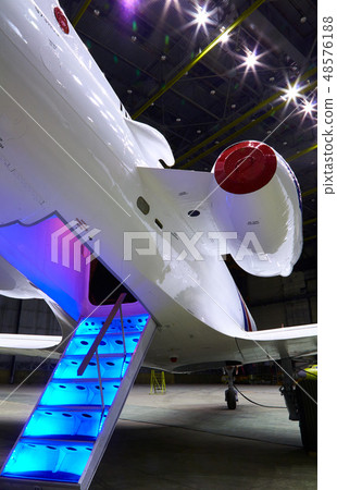 Stairs with Jet Engine on a modern private jet airplane 48576188