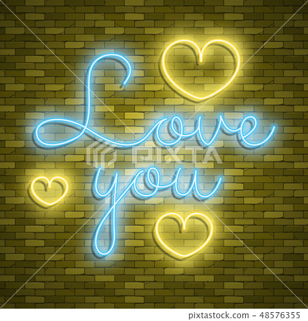 Happy Valentines Day. Neon. Vector stock images 48576355