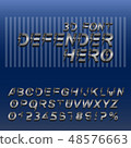Super hero font. 3D alphabet letters and numbers in metallic colors 48576663