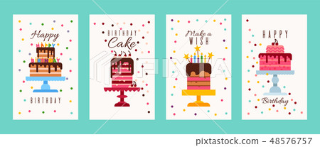 Cake birthday banners or birthday invitation cards vector illustration. Happy birthday. Make a wish 48576757