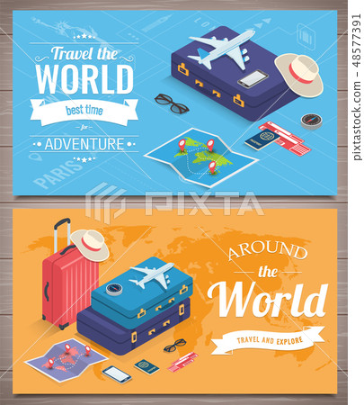 Travel banners in Isometric style. Travel and tourism concept. Vector 48577391