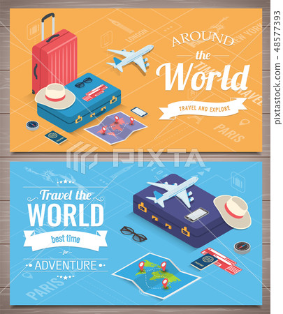 Travel banners in Isometric style. Travel and tourism concept. Vector 48577393