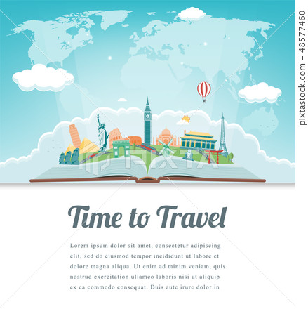 Travel composition with famous world landmarks. Travel and Tourism concept. Vector Travel composition with famous world landmarks. Travel and Tourism concept. Vector 48577460