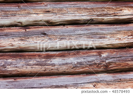 Structure of a wall from wooden logs. 48578493