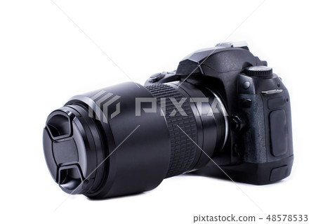 Professional photo camera isolated on white. Professional photo camera isolated on white. 48578533