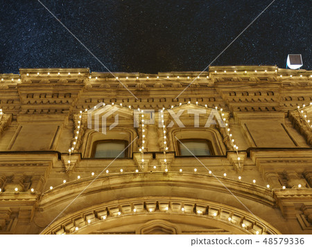 Bright illuminated facade of Moscow building 48579336
