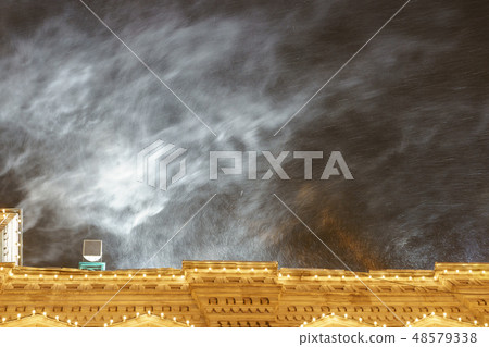 Bright illuminated facade of Moscow building 48579338