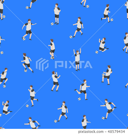 Cartoon Characters Soccer Player Seamless Pattern Background. Vector Cartoon Characters Soccer Player Seamless Pattern Background. Vector 48579434