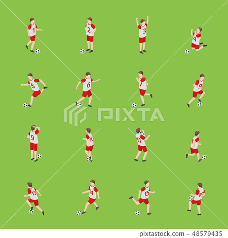 Cartoon Characters Soccer Player Set on a Green. Vector Cartoon Characters Soccer Player Set on a Green. Vector 48579435