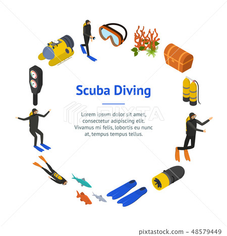 Scuba Diving Signs 3d Banner Card Circle Isometric View. Vector 48579449