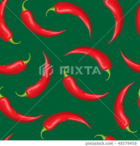 Realistic Detailed 3d Whole Hot Chili Pepper Seamless Pattern Background. Vector Realistic Detailed 3d Whole Hot Chili Pepper Seamless Pattern Background. Vector 48579458