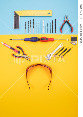 set of metalwork tools on colorful background set of metalwork tools on colorful background 48579560