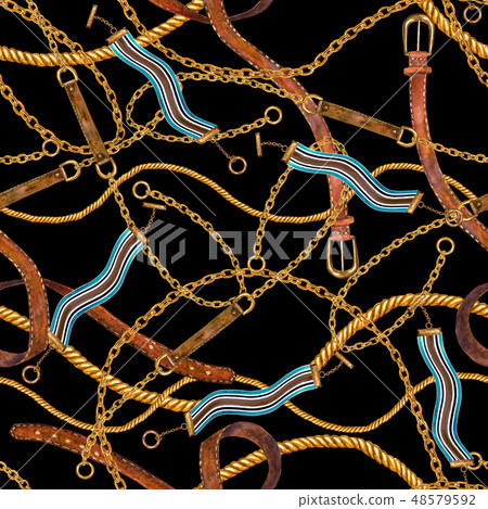 Golden chain glamour seamless pattern illustration 48579592