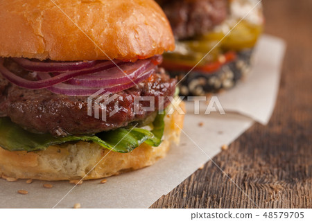 set of three mini homemade Burger. set of three mini homemade Burger. 48579705