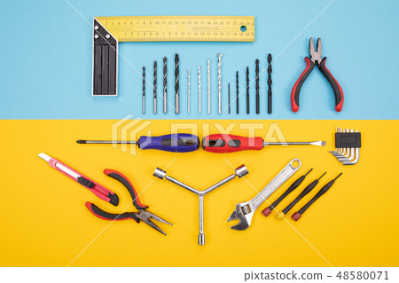 Different construction kit are hanging on background 48580071