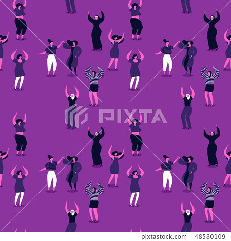 Womens Day seamless pattern of happy women dancing Womens Day seamless pattern of happy women dancing 48580109