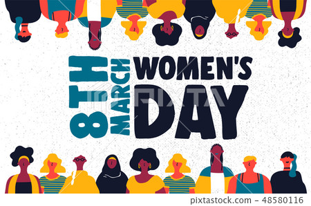 Womens Day 8th March card of diverse girl group Womens Day 8th March card of diverse girl group 48580116