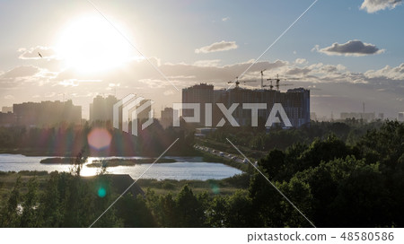 Crane and building construction.  48580586