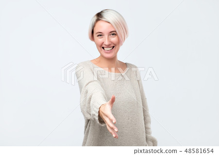 european woman being glad to meet with friend european woman being glad to meet with friend 48581654