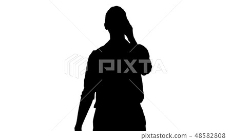 Silhouette Positive human emotions. Happy emotional girl laughing from the bottom of her heart. Silhouette Positive human emotions. Happy emotional girl laughing from the bottom of her heart. 48582808