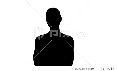 Silhouette Smiling sports woman walking with arms folded. 48582912