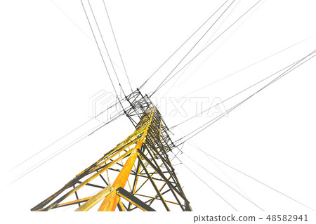 High voltage pole isolated on white background 48582941