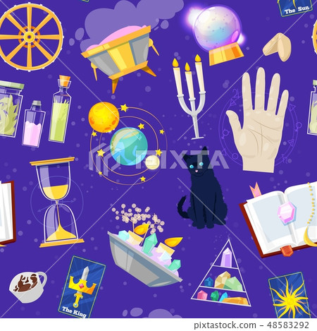 Fortune telling vector fortune-telling or fortunate magic of magician with cards and candles 48583292