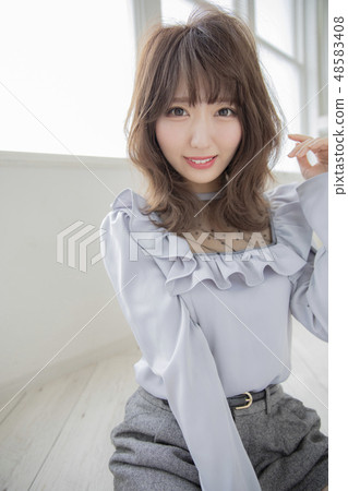 Curly Hair Medium Style Japanese Women Stock Photo 48583408