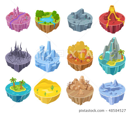 Island game vector cartoon landscape interface design on computer illustration isometric set fantasy Island game vector cartoon landscape interface design on computer illustration isometric set fantasy 48584527