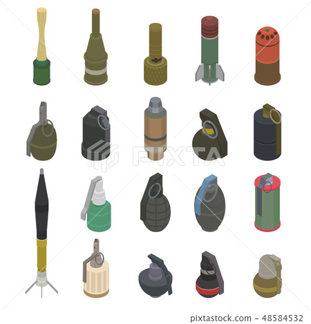 Gun vector military weapon grenade-gun army handgun and war automatic firearm or rifle with bullet 48584532