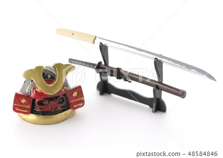 Helmet and Japanese sword 48584846