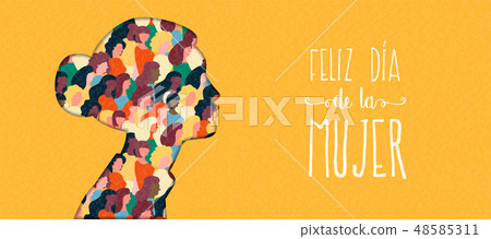 Happy Womens Day woman head card in spanish Happy Womens Day woman head card in spanish 48585311