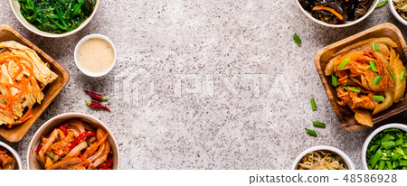 Korean spicy and vegetable pickled salads. Banner Korean spicy and vegetable pickled salads. Banner 48586928
