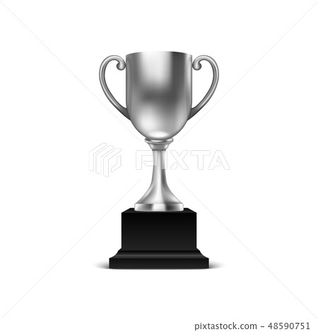 Realistic Vector 3d Blank Silver Champion Cup Icon Closeup Isolated on White Background. Design 48590751