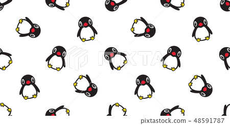 penguin Seamless pattern vector bird salmon fish 48591787