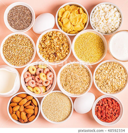 Ingredients for healthy breakfast, top view. Ingredients for healthy breakfast, top view. 48592334