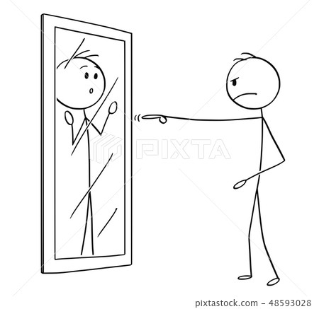 Cartoon of Angry Man Blaming Yourself in Mirror - Stock Illustration ...