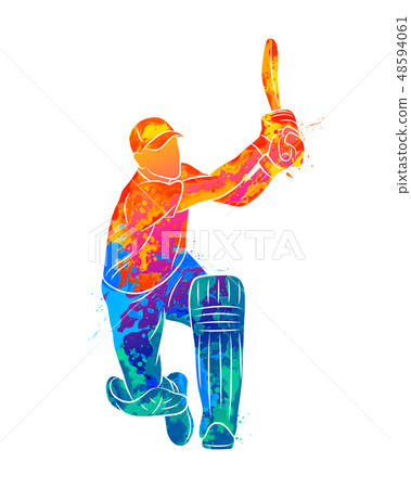 Abstract batsman playing cricket from splash of watercolors 48594061