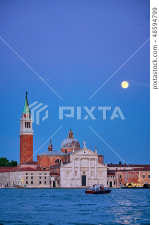 San Giorgio Maggiore Church with full moon. Venice, Italy San Giorgio Maggiore Church with full moon. Venice, Italy 48594799
