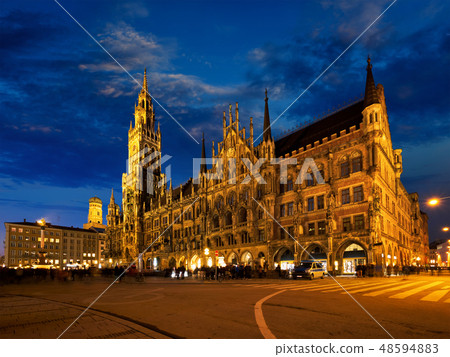 Marienplatz square at night with New Town Hall Neues Rathaus Munich, Germany 48594883