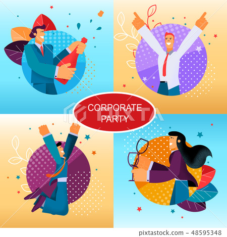 Vector Flat Set Corporate Party. Happy Young Man. - Stock Illustration ...