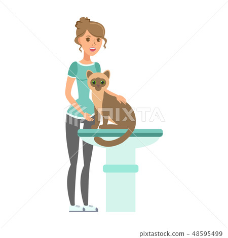 Woman with Cat in Vet Clinic Flat Illustration Woman with Cat in Vet Clinic Flat Illustration 48595499
